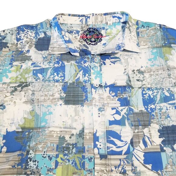 Robert Graham Other - Robert Graham Shirt Men Size 3XL Blue White Green Floral Plaid Hawaiian Vacation